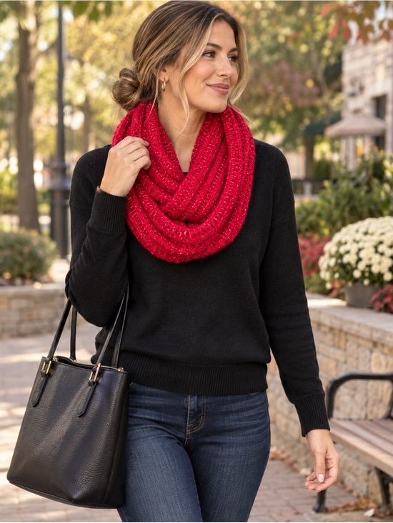 Hollister Accessories - Hollister Red Metallic Open Knit Infinity Scarf One Size